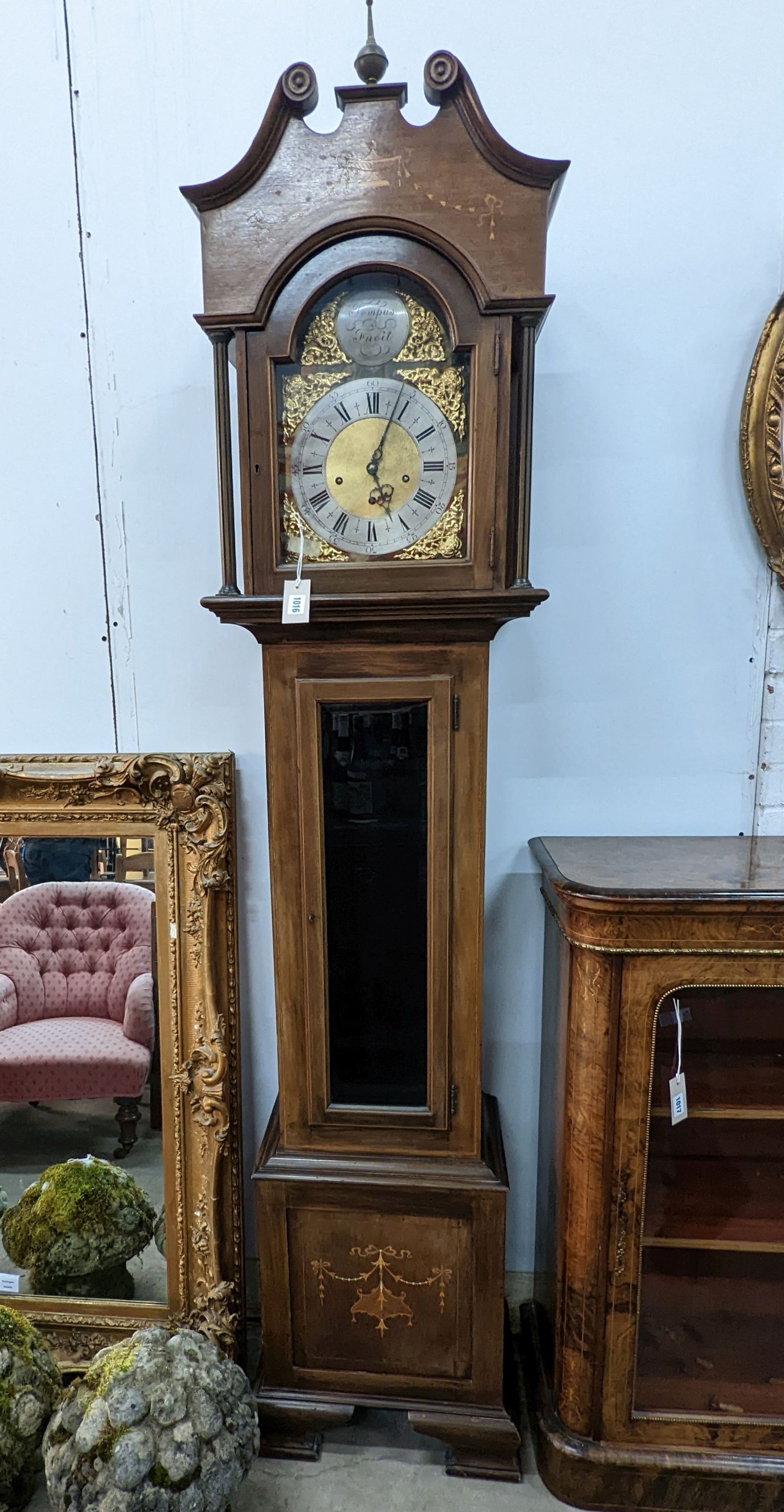 An Edwardian style inlaid mahogany 8 day longcase clock, height 216cm